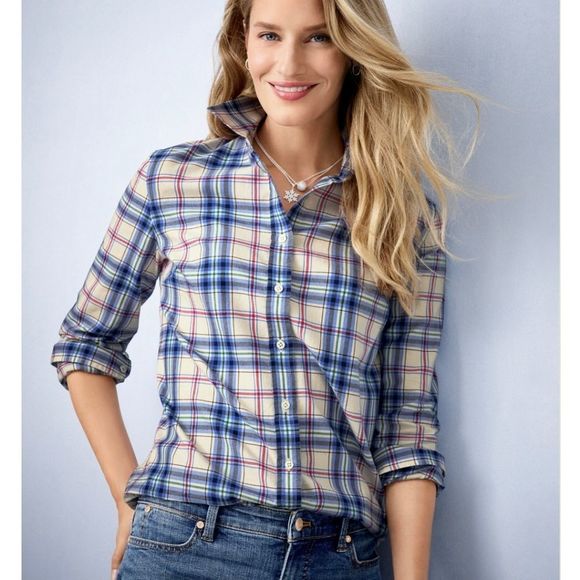 Talbots CLASSIC COTTON SHIRT - ENCHANTED BLUE PLAID Size medium - Picture 1 of 8